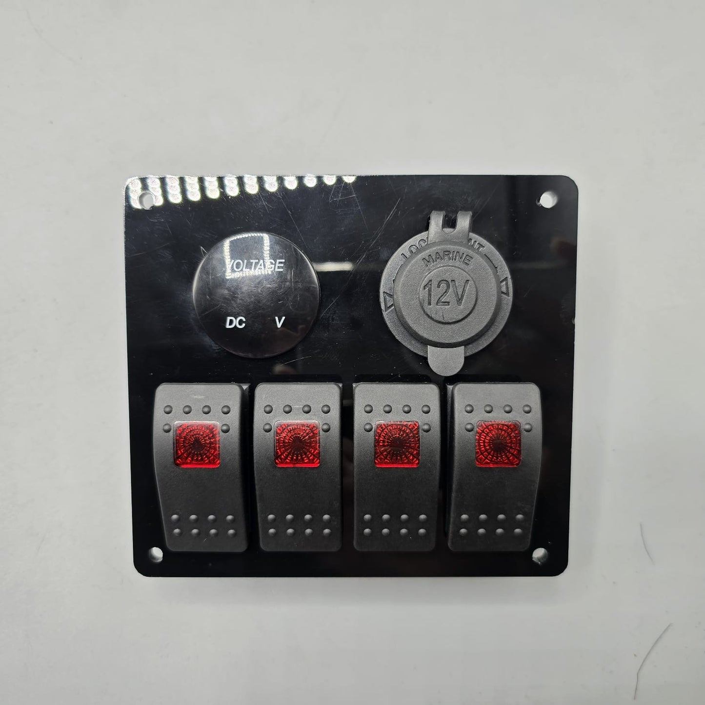 Universal 5-inch Switch Panel With Rocker Switches +12V Power Outlet + LED Voltmeter (Red)