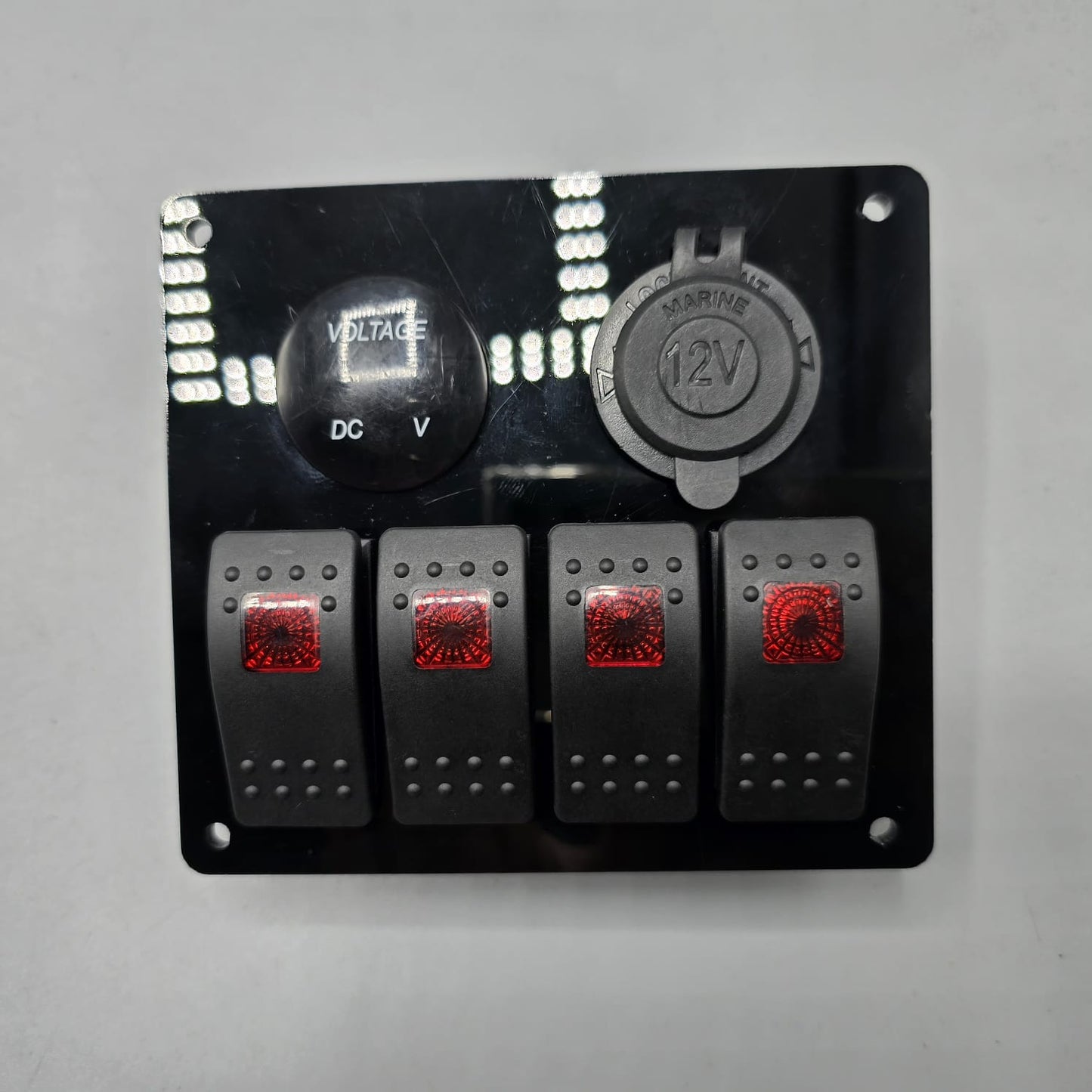 Universal 5-inch Switch Panel With Rocker Switches +12V Power Outlet + LED Voltmeter (Red)