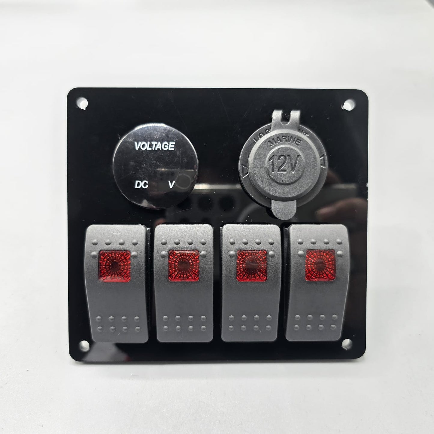 Universal 5-inch Switch Panel With Rocker Switches +12V Power Outlet + LED Voltmeter (Red)