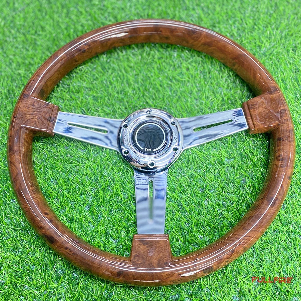 Universal Vintage Style Classic Steering Wheel Wood with Polished Sports Steering Wheel