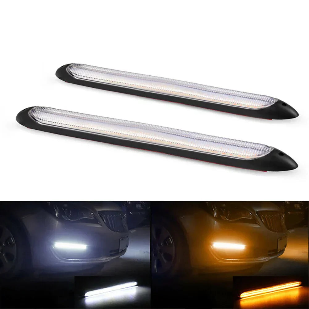 Universal Bumper DRL LED Strip 9-inch Light Daytime Running Turn Signal Lamp 2 Pcs Set