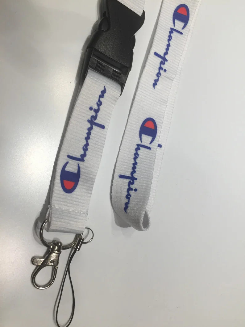 ﻿Champion White Long Strap Lanyard Keychain