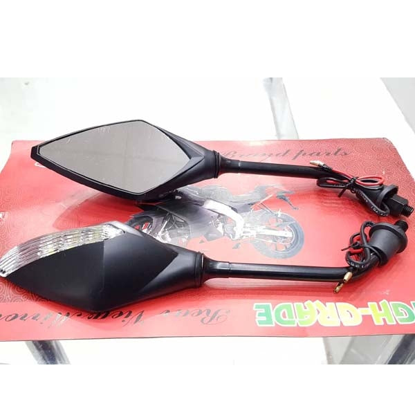 Universal Bike Side Mirror With Indicator Black 2 Pcs Set