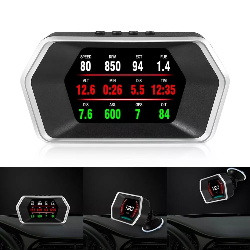 Universal P17 OBD2+GPS HUD Gauge Car Digital Head Up Display Speedometer Turbo RPM Alarm 1 Pc