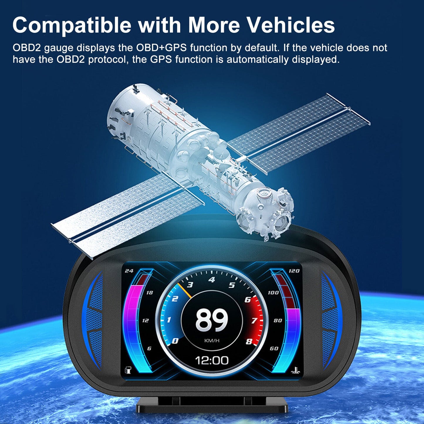 Universal P2 OBD2+GPS HUD Gauge Car Digital Head Up Display Speedometer Turbo RPM Alarm 1 Pc