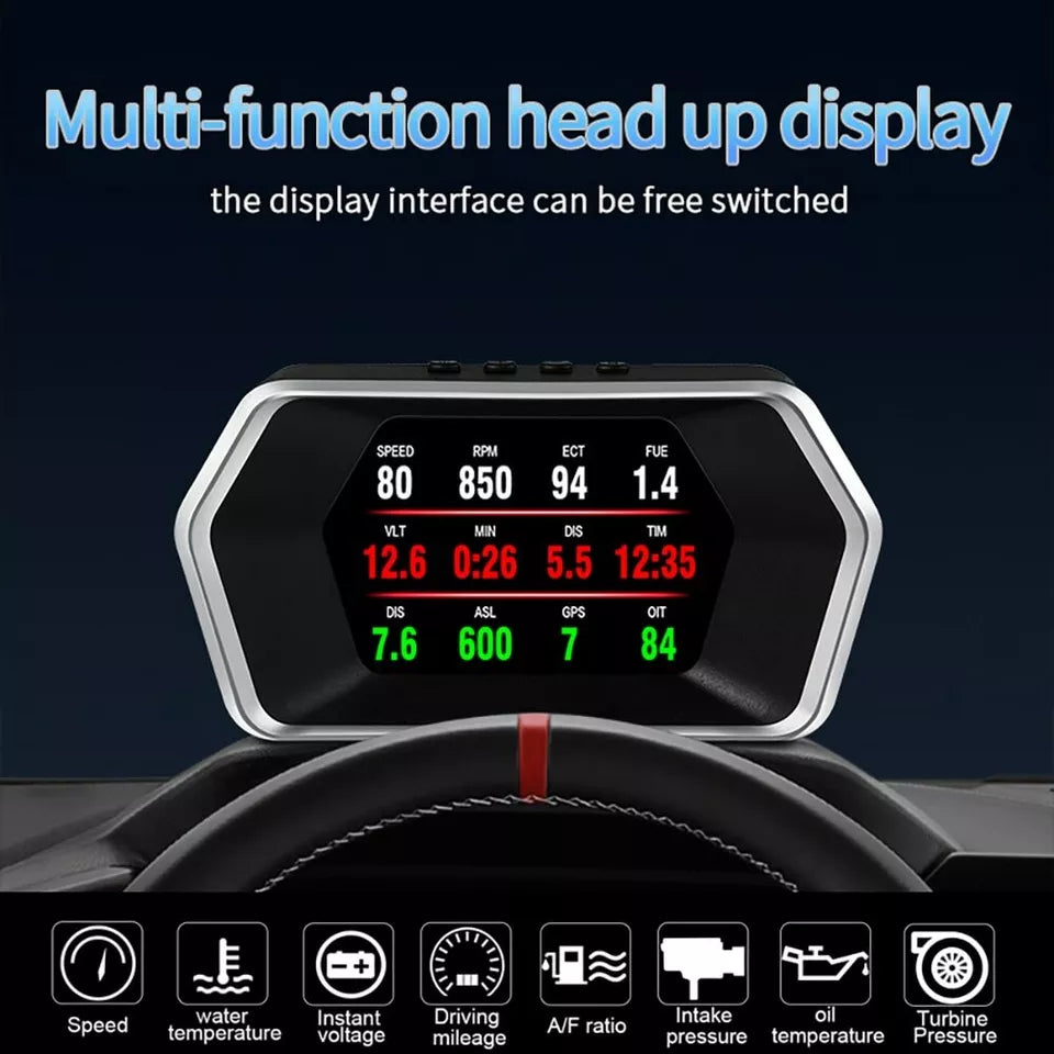 Universal P17 OBD2+GPS HUD Gauge Car Digital Head Up Display Speedometer Turbo RPM Alarm 1 Pc