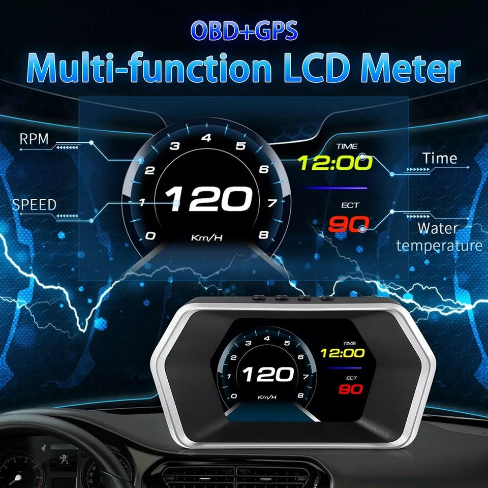 Universal P17 OBD2+GPS HUD Gauge Car Digital Head Up Display Speedometer Turbo RPM Alarm 1 Pc