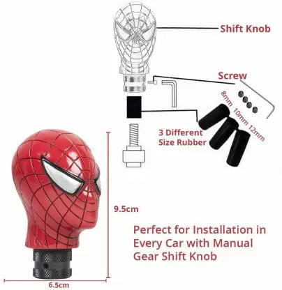 Universal Car Manual Gear Stick Shift Lever Knob Carved Spider Man Gear Knob (Red)